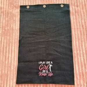Black Golf Towel with Pink Embroidery